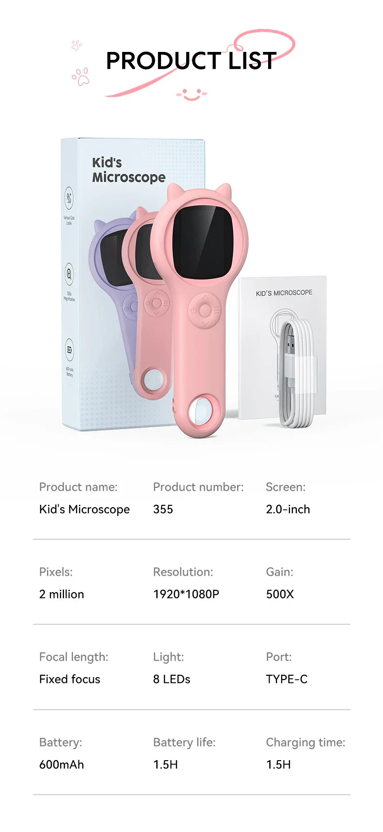 Mikroskop optyczny 200MP dla dzieci 500x