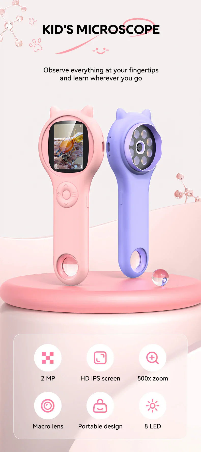 Mikroskop optyczny 200MP dla dzieci 500x