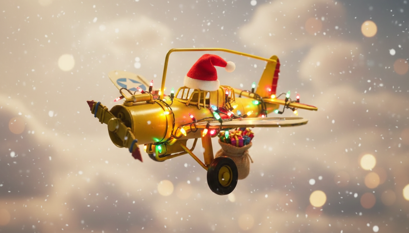 Świąteczny samolot z lampkami